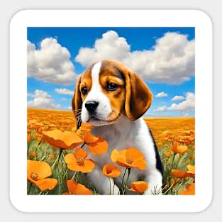 California Poppy Beagle Puppy Sticker